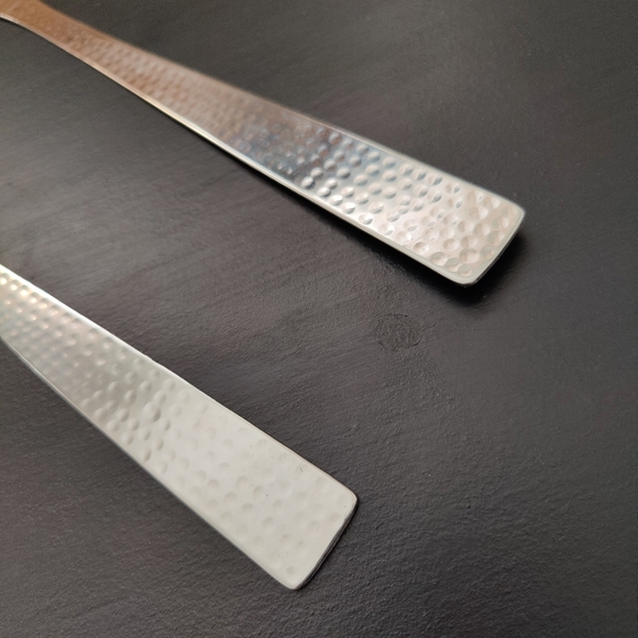 Hammered Polished Stainless Steel Salad Serving Tongs - Picture 3 of 6